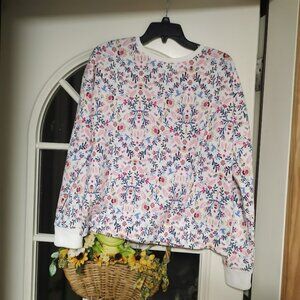 New Lauren Conrad White Flowered Soft Fleece Pajama Set Women's L